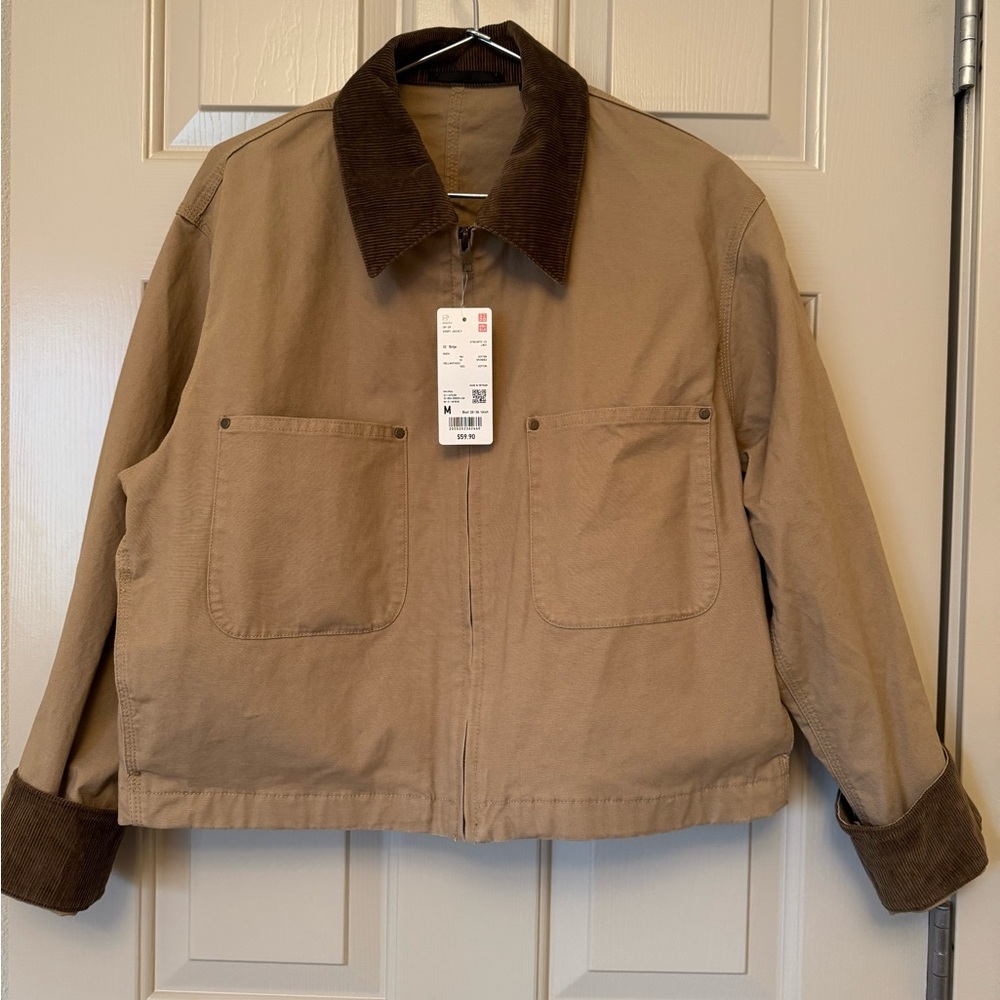Uniqlo Tan Utility Jacket with Brown Collar